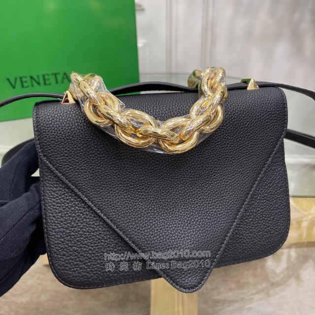 Bottega veneta高端女包 KF0021 寶緹嘉黑色荔枝紋肩背女包 BV2021新款V字蓋頭鏈條女包  gxz1337
